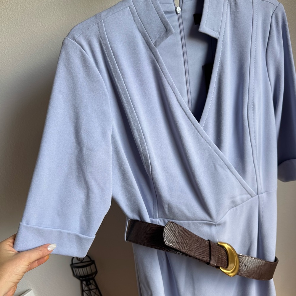 NWT DONNA KARAN NEW YORK PLUS SIZE ELBOW SLEEVE SHEATH DRESS COLOR GLACIAL BLUE - Picture 10 of 11